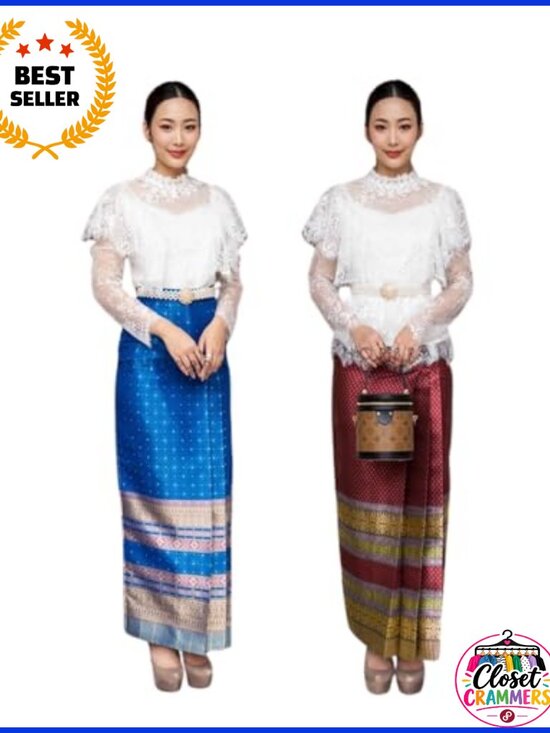 Other - Traditional Thai Wrap Skirt Adjustable Free Size Synthetic Silk Women's